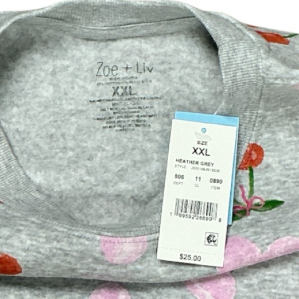 Zoe + Liv Gray Sweatshirt with Pink Hearts and Red Cherries